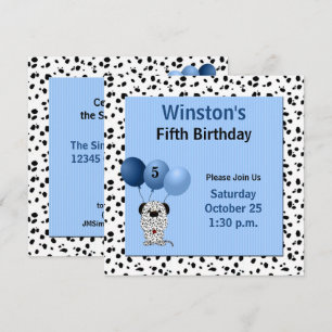 Childs 5th Birthday Party Blue Dalmatian Theme Invitation