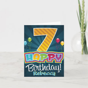 Child's 7th Birthday Card - Balloons