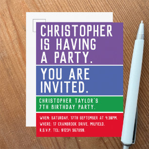 Child's 7th Birthday Party Invitation Postcard