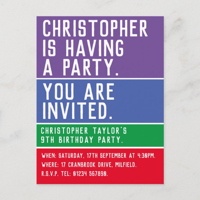Child's 9th Birthday Party Invitation (Front)