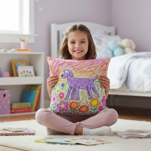 Childs Artwork Colorful Abstract Kids Drawing  Cushion