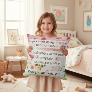 Childs Artwork Colorful Abstract Kids Drawing  Cushion