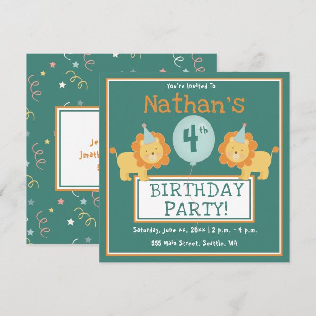 Child's Birthday - 4 Years Old - Party Invitation (Front/Back)