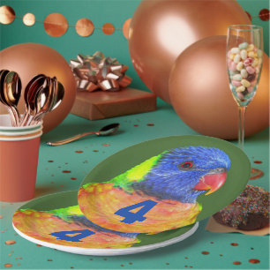 Child's Birthday Age Rainbow Lorikeet Paper Plate