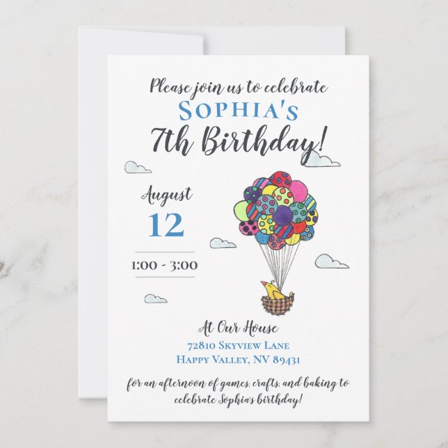 Child's Birthday Hot Air Balloon Invitation (Front)