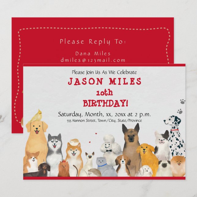 Child's Birthday Party Cute Dogs Invitation (Front/Back)