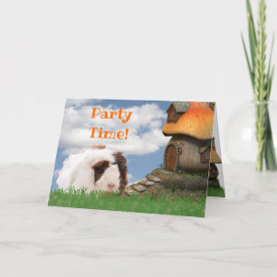 Child's Birthday Party Guinea Pig Mushroom House Card