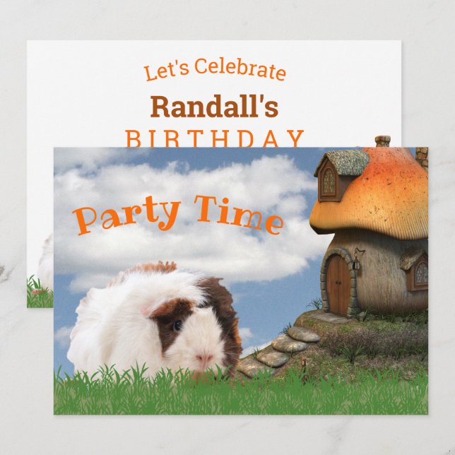 Child's Birthday Party Guinea Pig Mushroom House Invitation (Front/Back)