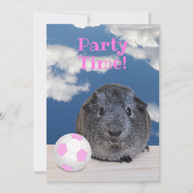 Child's Birthday Party Guinea Pig Pink Soccer Ball Invitation (Front)