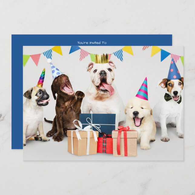 Child's Birthday Party Invitation, Dogs, Name Invitation (Front/Back)