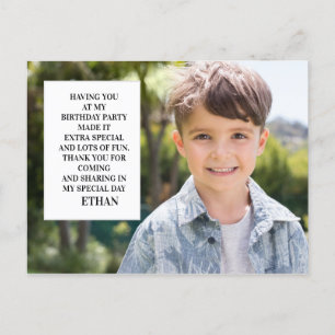 Child's Birthday Party Photograph Thank You Postcard