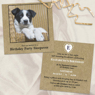 Child's Birthday Puppy Dog Custom Photo Sleepover Invitation