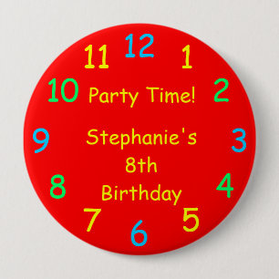 Child's Birthday Red Button / Pin, Party Time