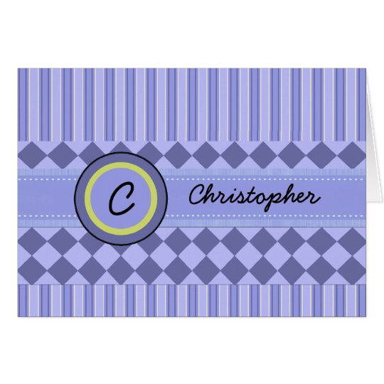 Child's Blue Stripes Monogram Note Card