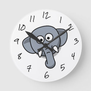Child's Cartoon Elephant Round Clock