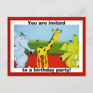 Child's cartoon zoo animal birthday invitation postcard