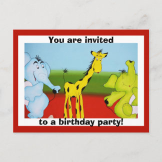 Child's cartoon zoo animal birthday invitation postcard
