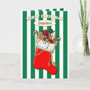 Child's Christmas Stocking - Grandson - Candy Holiday Card