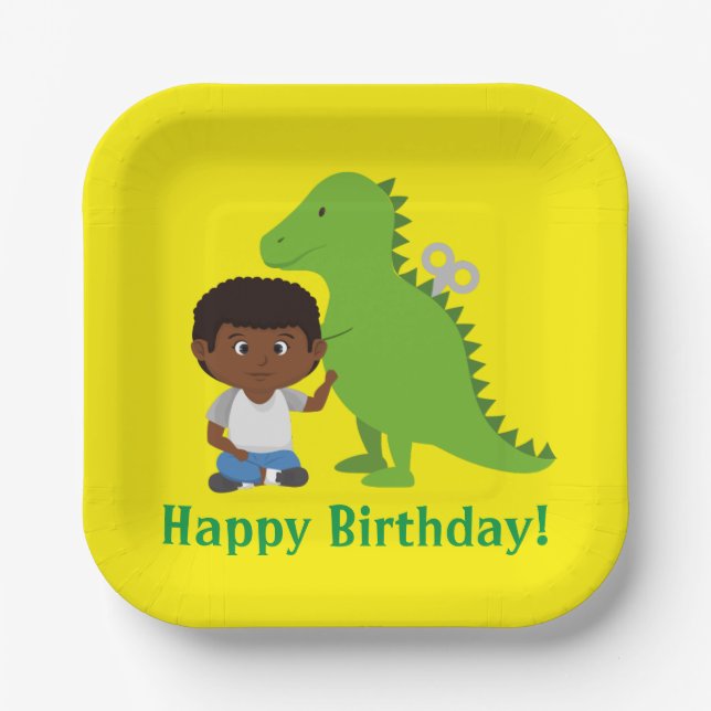 Child's Dinosaur Party (African-American)  Paper Plate (Front)