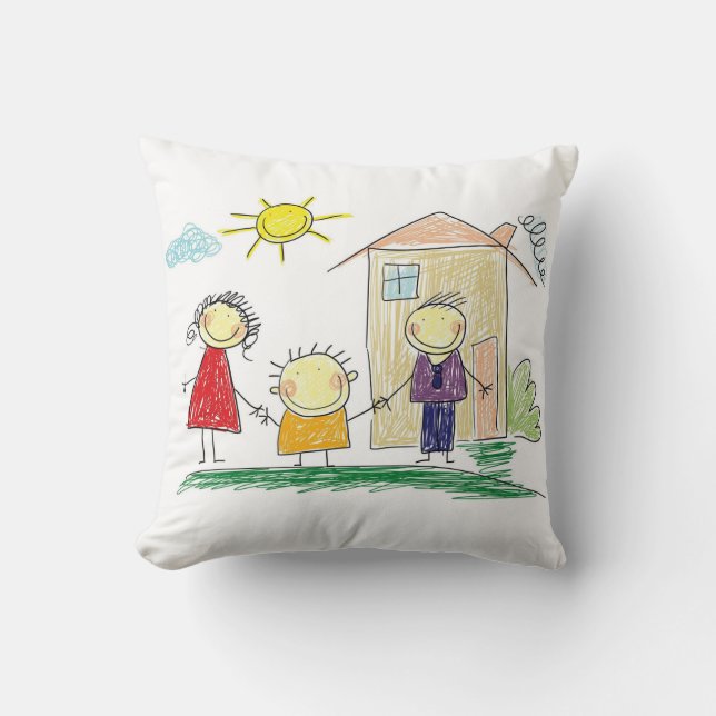 Child's drawing of your child. Personalised name Cushion (Front)