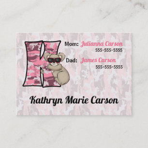 Child's Emergency Information Cards Monogram K