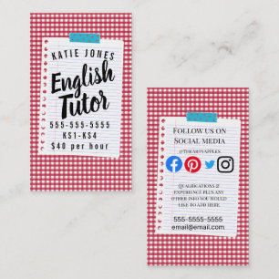 Childs English tutor home learning exams Business Card