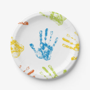 Child's Fingerpaint Handprint Paper Plate
