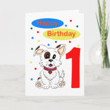 Child's First Birthday Cute Puppy and Colorfetti