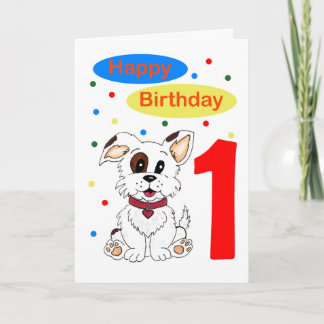 Child's First Birthday Cute Puppy and Colorfetti Card