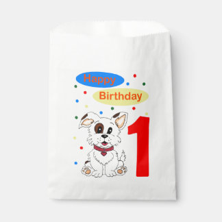 Child's First Birthday Cute Puppy and Colorfetti Favour Bags
