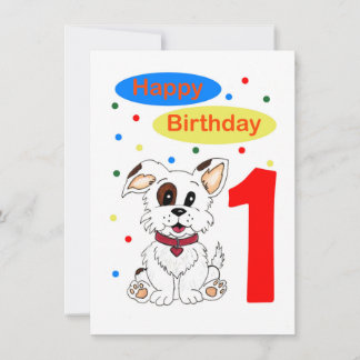 Child's First Birthday Cute Puppy and Colorfetti Invitation