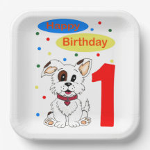 Child's First Birthday Cute Puppy and Colorfetti
