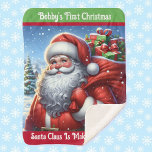 Child's First Christmas Santa Claus Custom Name Sherpa Blanket<br><div class="desc">Child's First Christmas Santa Claus Custom Name Sherpa Blanket</div>