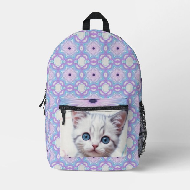 Child's Galaxy Blue Tinted Kitten, Printed Backpack (Front)
