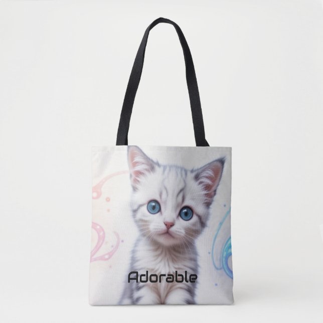 Child's Galaxy Blue Tinted Kitten, Tote Bag (Front)