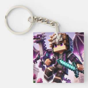 Child's ID Tag Blockstyle Dark Dragon Sword  Key Ring