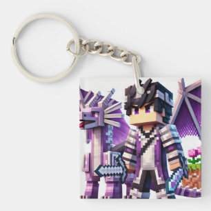 Child's ID Tag Blockstyle Dark Dragon Sword Key Ring