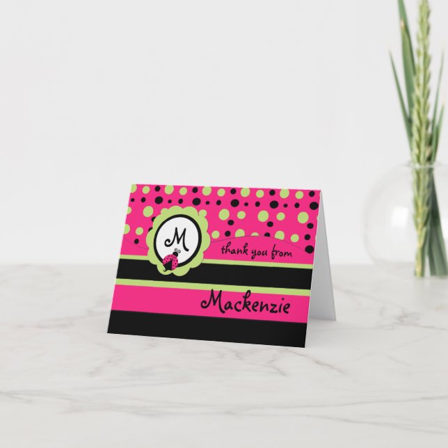 Child's Monogram Ladybug Thank You Card (Front)