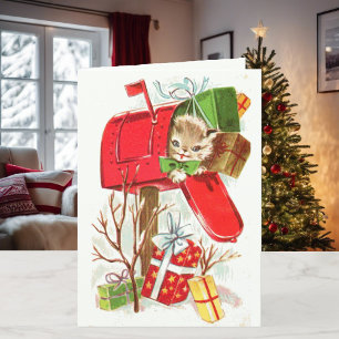 Child's Name Christmas Kitty & Puppy Personalise Holiday Card