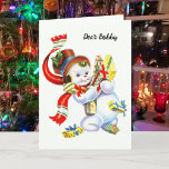 Child's Name Christmas Santa Personalise Snowman Holiday Card<br><div class="desc">Christmas Santa Personalise Child's Name Holiday Card - You may change or alter the greeting and include your signature.</div>