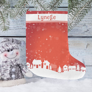 Child's Name Red and White Large Christmas Stocking