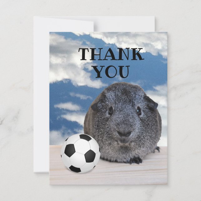 Child's Party Black White Guinea Pig Soccer Ball Thank You Card (Front)