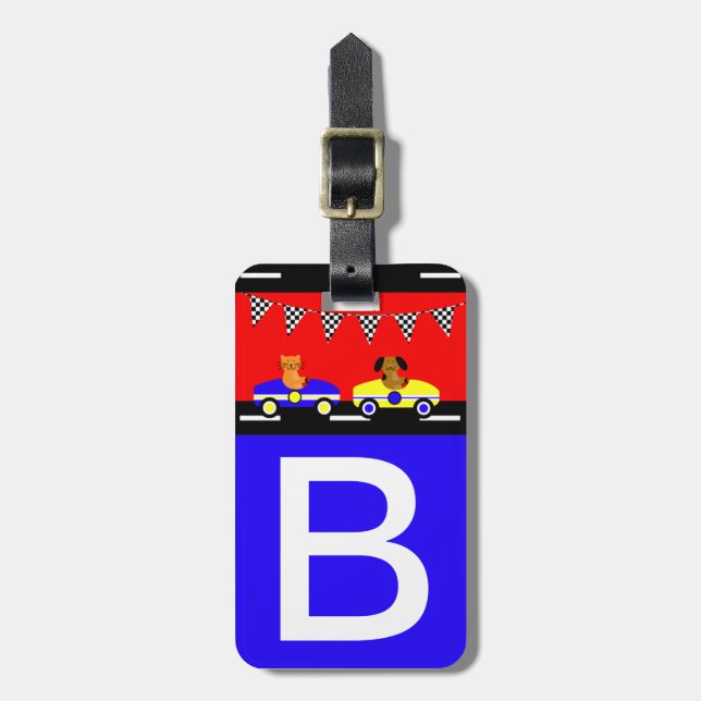 Child's Personalised Luggage Tag Animals and Cars (Front Vertical)