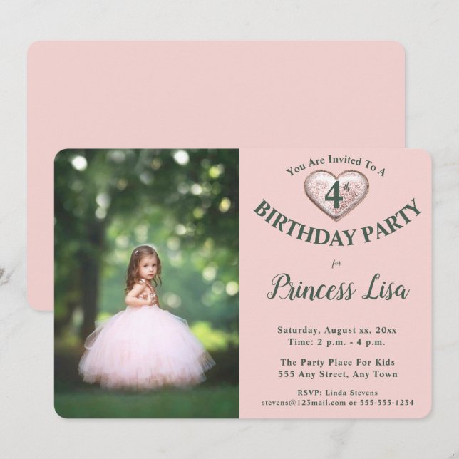 Child's Photo Birthday Party Invitation - Pink (Front/Back)