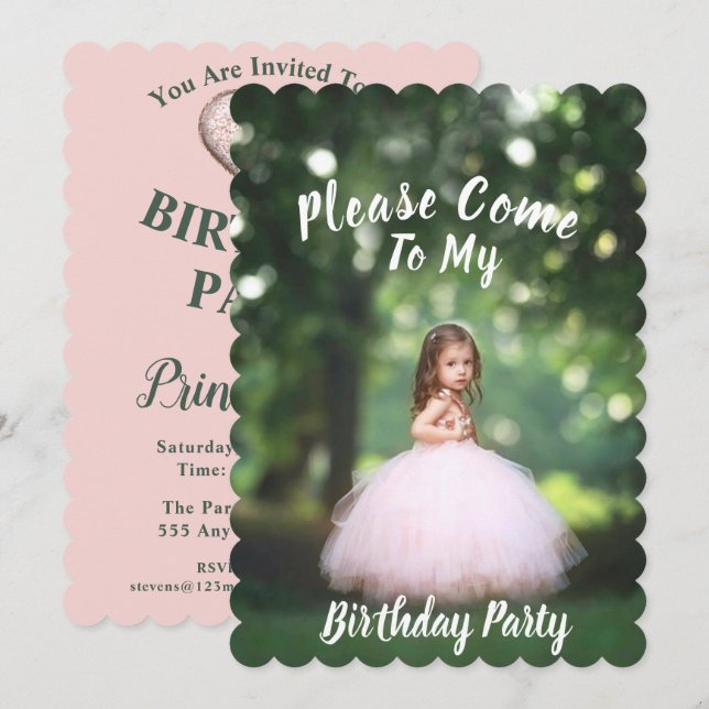 Child's Photo Birthday Party Invitation - Pink (Front/Back)