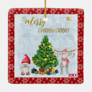 Child's Photo - Gnome Santa, Tree and Moose Ceramic Ornament