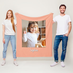 Child's Photo & Script Name, Peach Fleece Blanket
