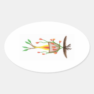 Child's Plant Art Oval Sticker