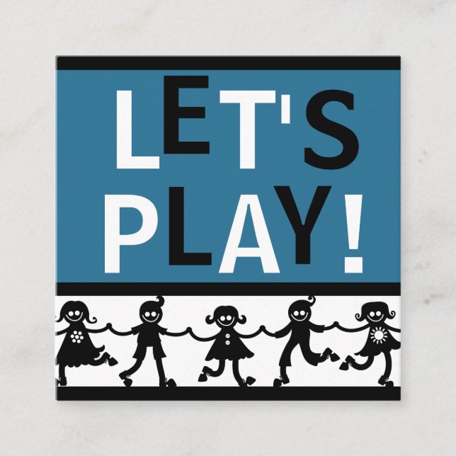 Child's Playdate Cards Blue, White & Black (Front)