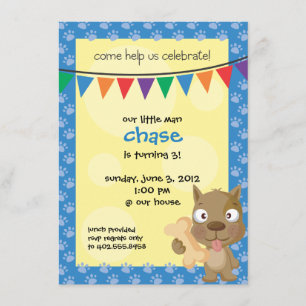 Childs Puppy Birthday Party Invite